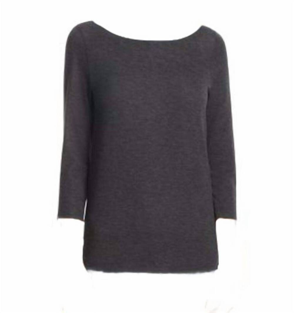 NEW THREE DOTS women's reversible boat neck top in carcoal/granite